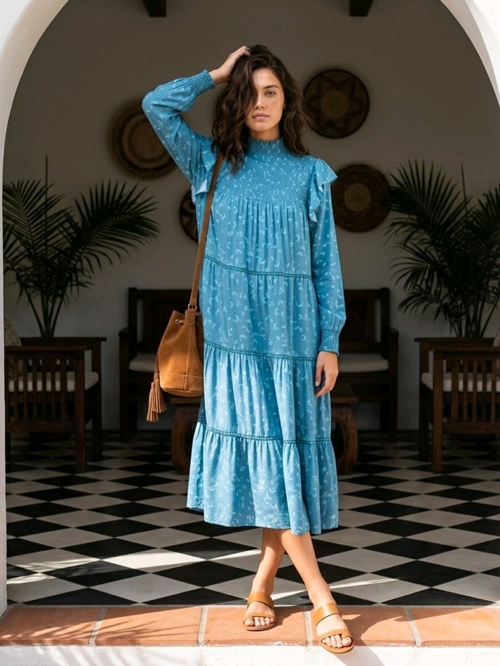 Blank London Blue Printed Midi Dress